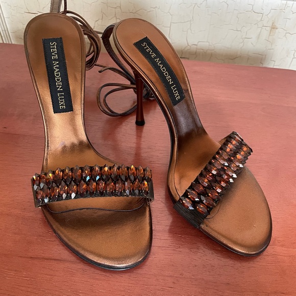 Steve Madden Shoes - Steve Madden Luxe Bronze Jewel Strappy Heel 7